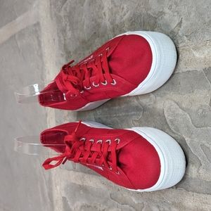 Superga red canvas platform sneakers size 8
